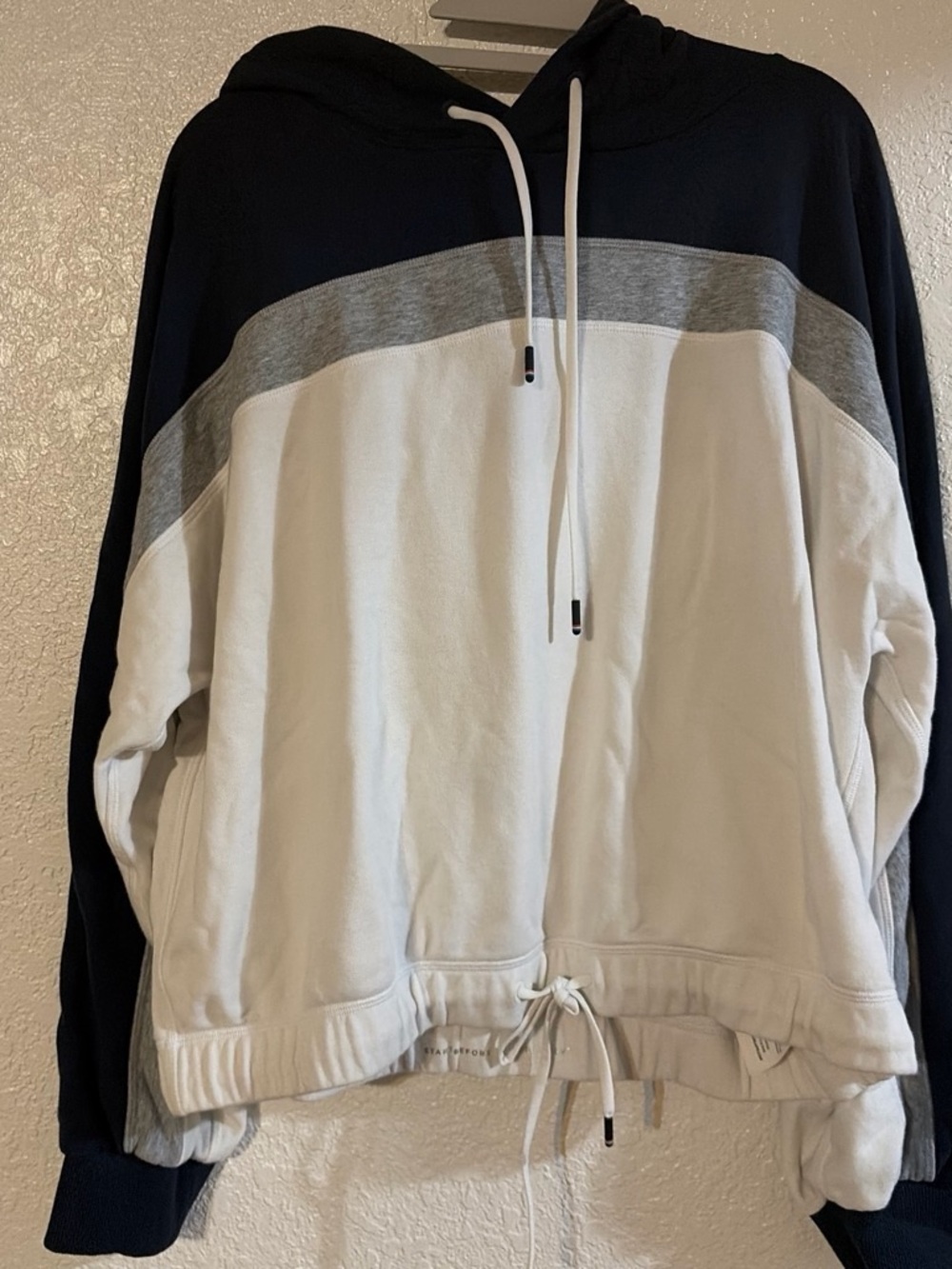 Colorblock Crewneck Sweater Hoodie - Navy, Gray & White